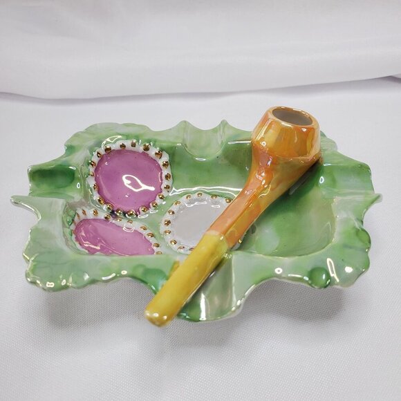VTG German Porcelain Pipe Holder & Ashtray Trinket Dish Tobacciana Men's Gift - Picture 12 of 13